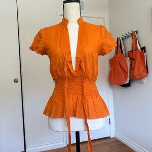 Charlotte Russe Tie Front Orange Linen Top Size S